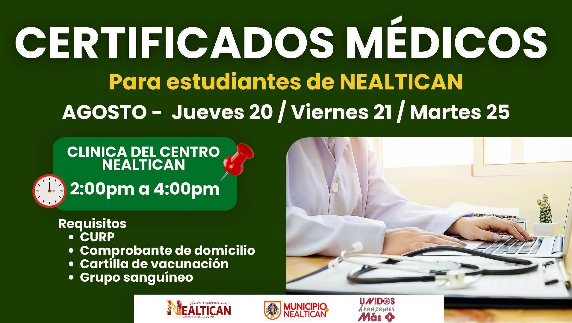 Certificados Médicos para estudiantes del Municipio de Nealtican
